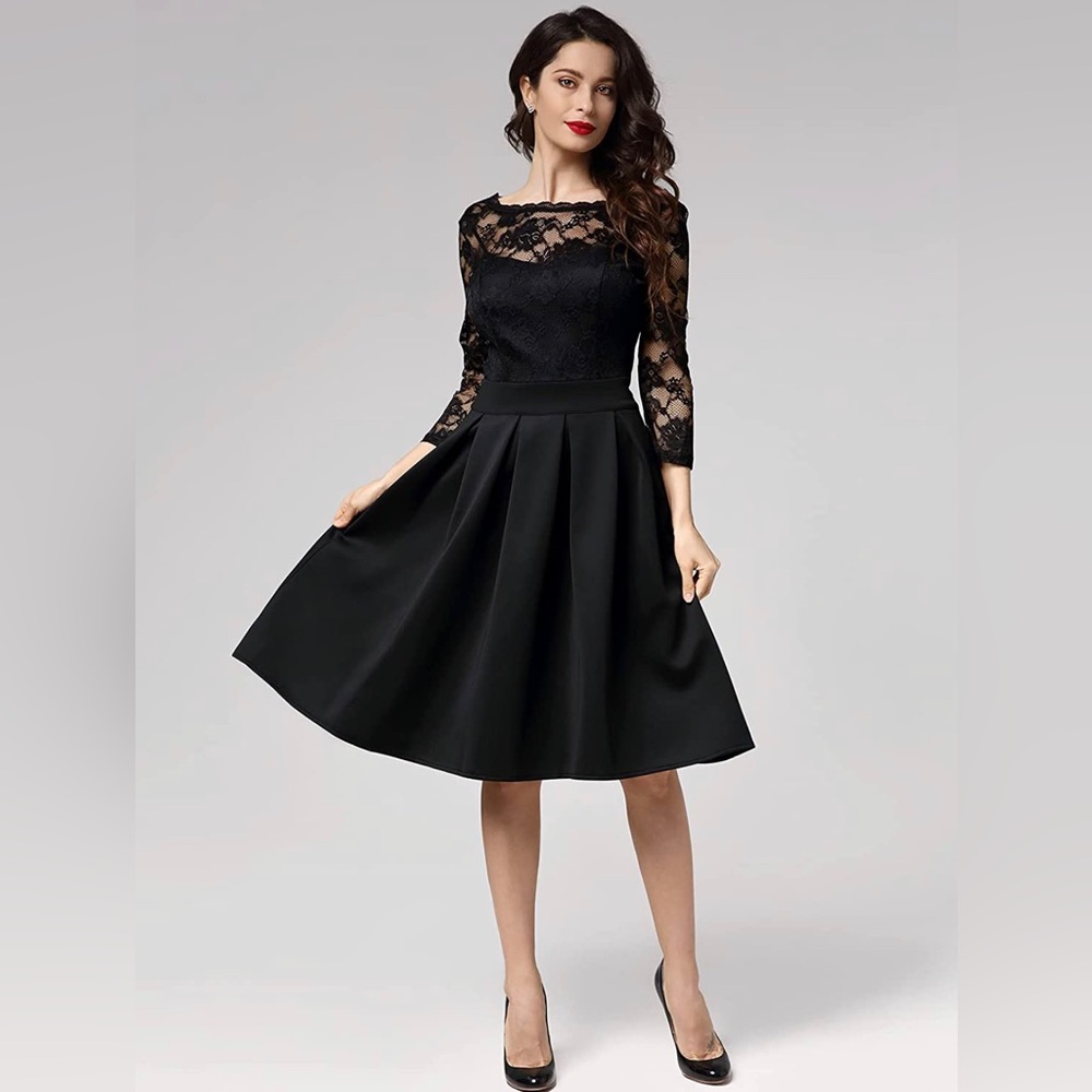 Miusol Women's Vintage Floral Lace 2/3 Sleeve Bridesmaid Party Dress